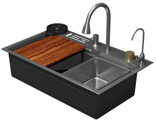 Кухонная мойка многофункц. DQ нерж.сталь сатин в комплекте со смесителем и аксессуарами (DKS754604)